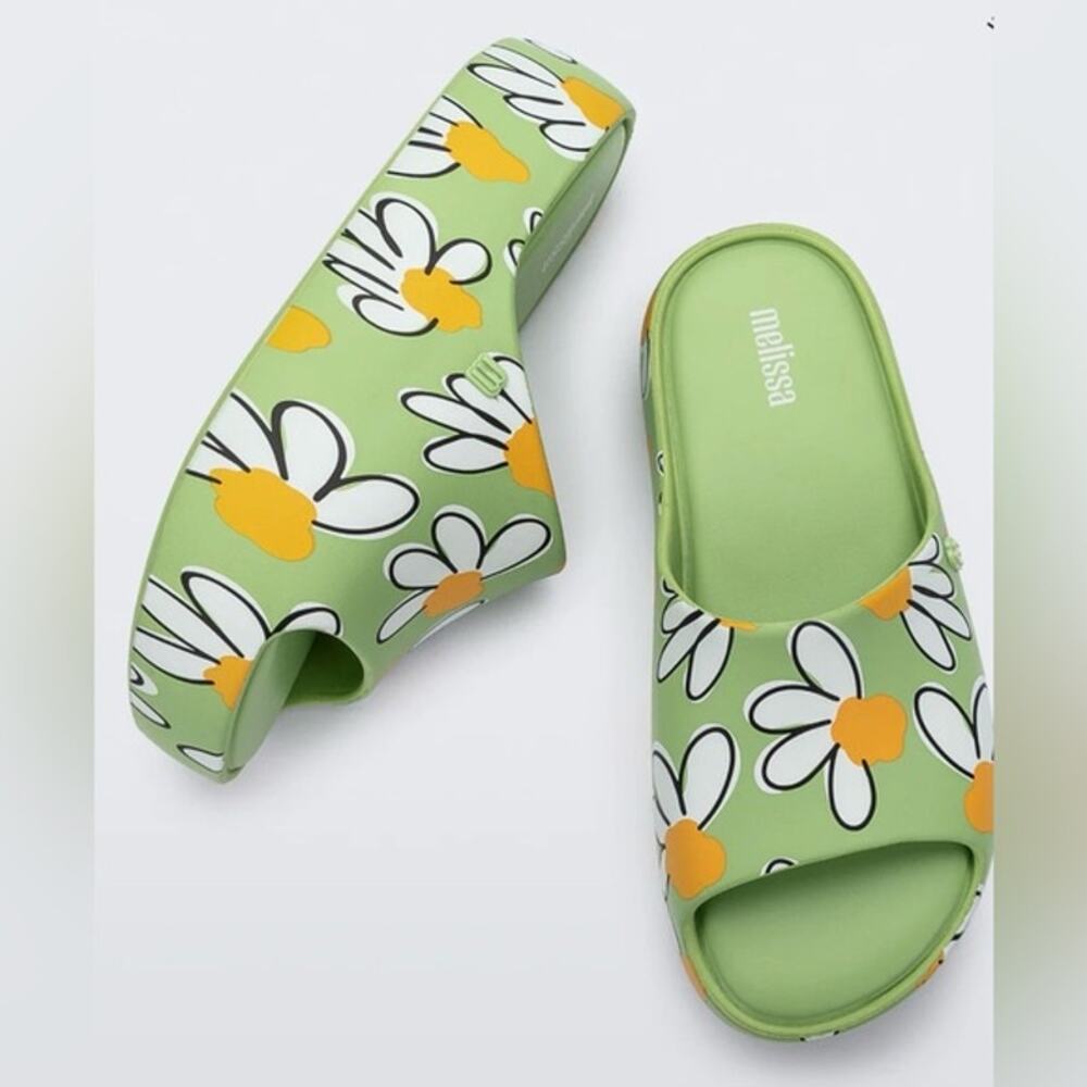 Melissa Free Print Daisy Platform Slide Sandals Green Size 8 - Picture 1 of 11